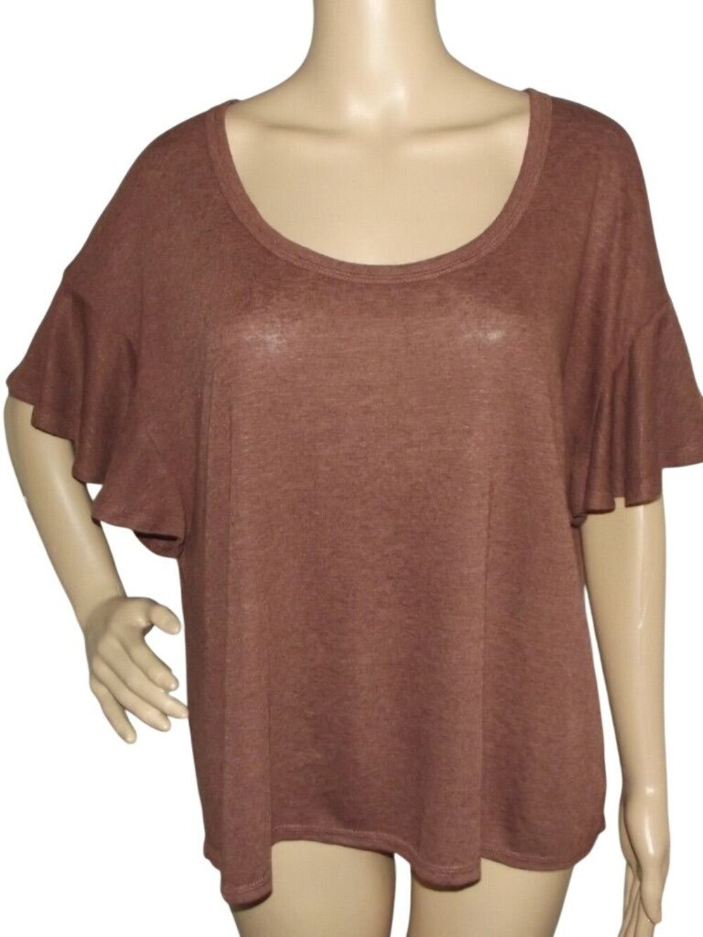 Old Navy Shirt Womens Size Large Brown Linen scoop neck ruffle short sleeve knit